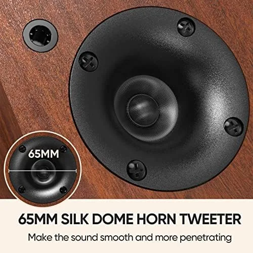 Close look at the Saiyin Bluetooth Bookshelf Speakers for Record Player, Powered Studio Monitor build quality