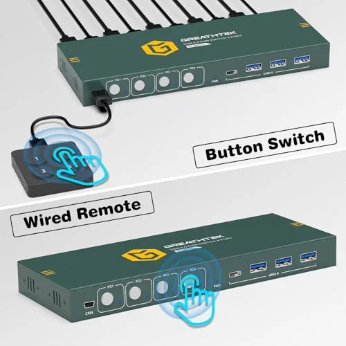 The USB3.0 KVM Switch HDMI 4K@60Hz for 4 Computers Share 1 in real use