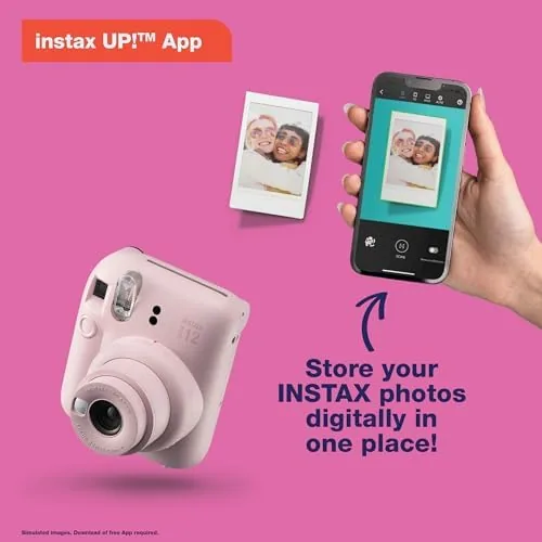 The Mini 12 beside an Instax Mini 11 and an Instax Wide for comparison