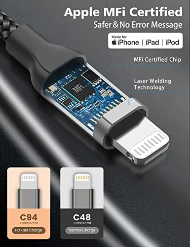 Detail shot of the 2Pack MFi Certified 3ft USB-C to Lightning Cable for iPhone features