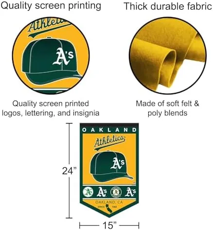 Close look at the WinCraft Oakland Athletics Heritage History Banner Pennant build quality