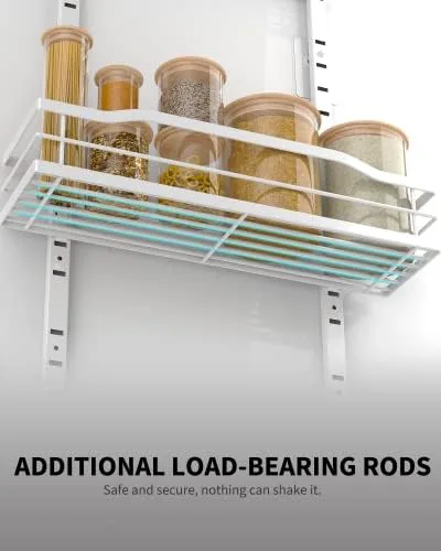 Canned goods loaded on the lower shelves of the white door organizer