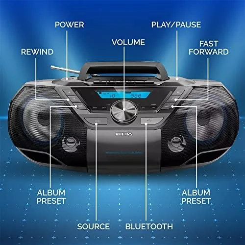 Close look at the Philips Portable CD Player Boombox Bluetooth with Cassette Player All build quality