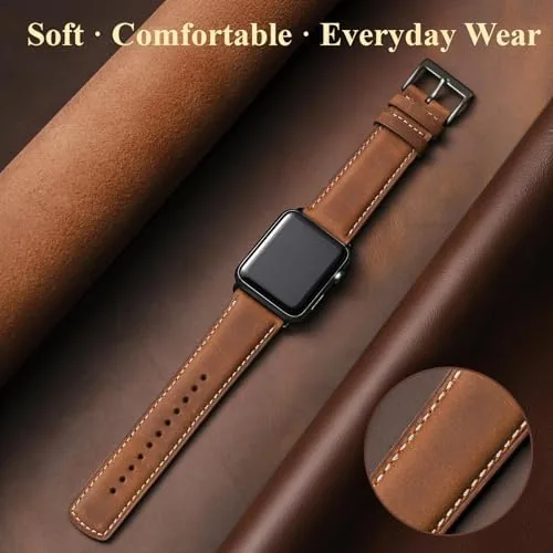 Close look at the SUNFWR Leather Bands Compatible with Apple Watch Band for Men build quality