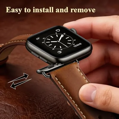 Detail shot of the SUNFWR Leather Bands Compatible with Apple Watch Band for Men features