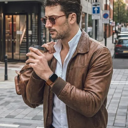 Another view of the SUNFWR Leather Bands Compatible with Apple Watch Band for Men