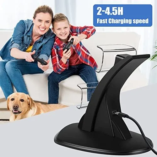 Gaming session with the controller dock keeping both controllers charged on the desk
