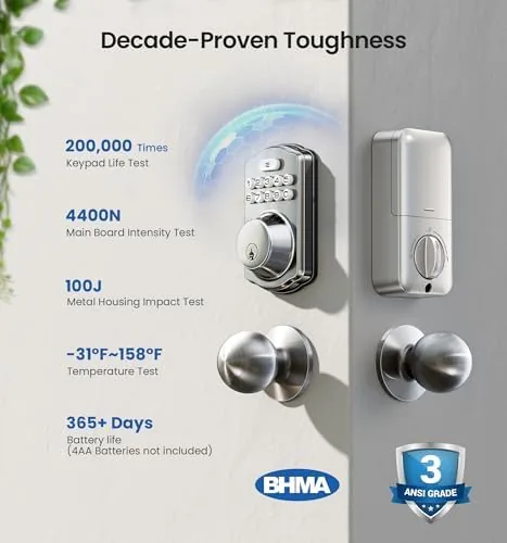 Another view of the Veise KS01C Keyless Entry Deadbolt Door Lock with Knobs, Satin