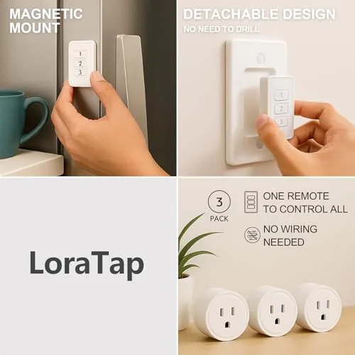 The LoraTap 656ft Wireless Wall-Switch: Remote Control Outlet 3 Pack ,  in real use