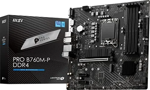 MSI PRO B760M-P mATX motherboard laid out on a workbench with a processor