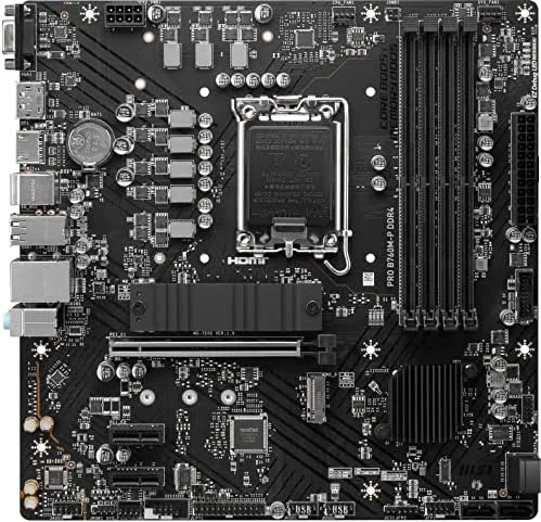 Close up of the LGA 1700 socket and DDR4 memory slots on the B760M-P
