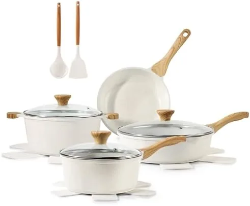 The SENSARTE 13-piece ceramic cookware set arranged on a kitchen counter
