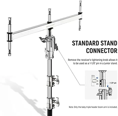 Detail shot of the NEEWER Baby Triple Header Boom Arm with Five 5/8" Pins features