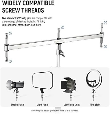 The NEEWER Baby Triple Header Boom Arm with Five 5/8" Pins compared in context