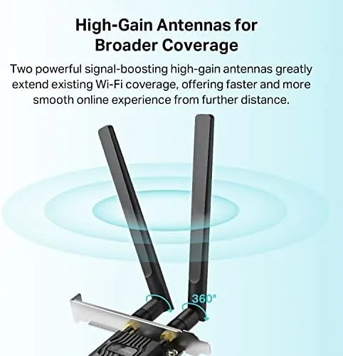 Detail shot of the TP-Link WiFi 6 PCIe WiFi Card for Desktop PC- AX1800 features