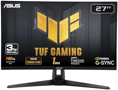 ASUS TUF Gaming VG27AQ3A 27 inch monitor on a gaming desk