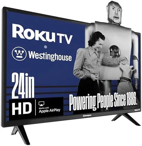 The Westinghouse 24 Inch Roku TV set up on a dresser in a guest bedroom