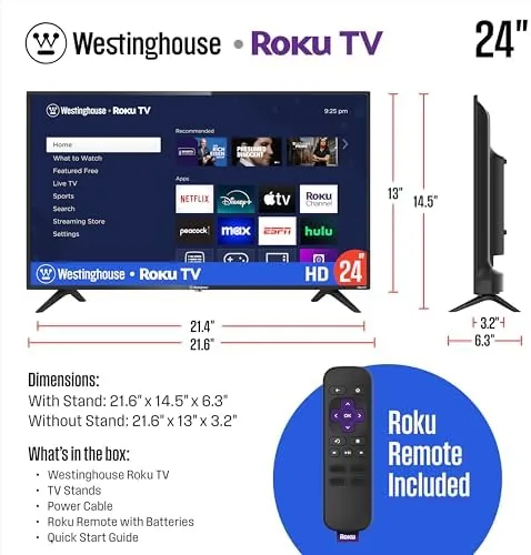 The Westinghouse Roku TV next to a bare monitor and a generic budget smart TV