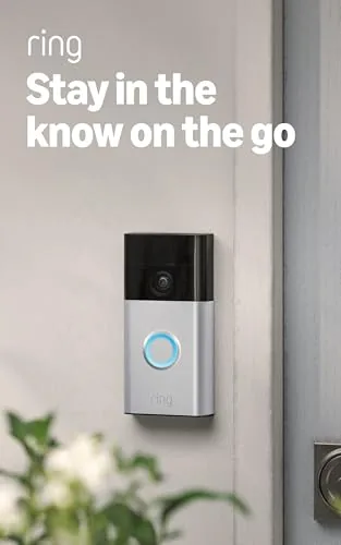Front view of the Ring Battery Doorbell in satin nickel mounted on a door frame