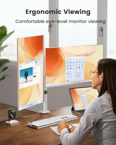 The ErGear Fully Adjustable Dual Monitor Mount for 2 Screens up in real use