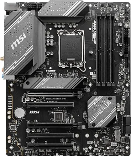 Close up of the MSI B760 M.2 heatsinks and VRM