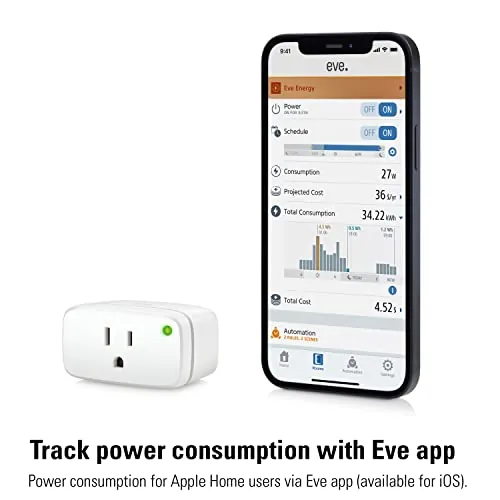 The Eve app showing a daily energy usage chart for a dehumidifier