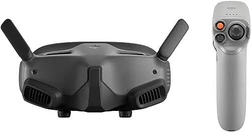 The DJI Goggles 2 headset and the motion controller laid out on a table