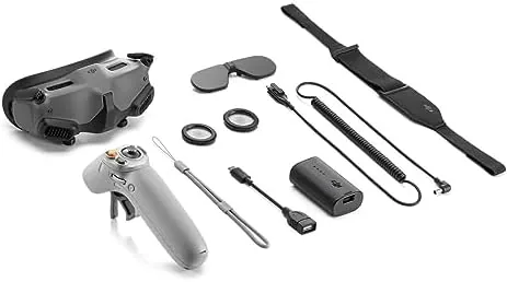 Close up of the DJI Goggles 2 showing the compact headset design and the battery strap