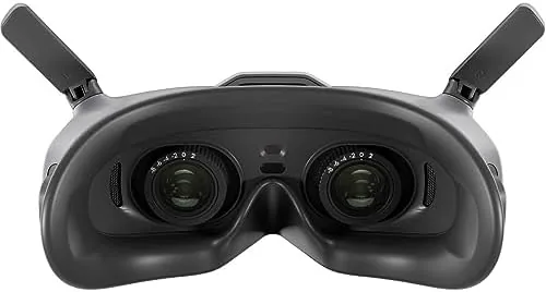 A pilot wearing the DJI Goggles 2 with the motion controller raised to fly