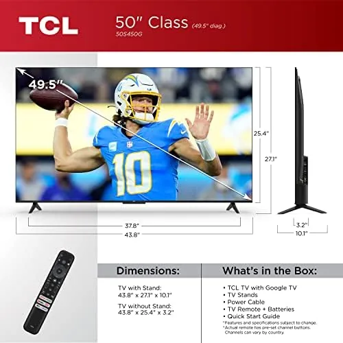 Detail shot of the TCL 50-Inch Class S4 4K LED Smart TV with Google features
