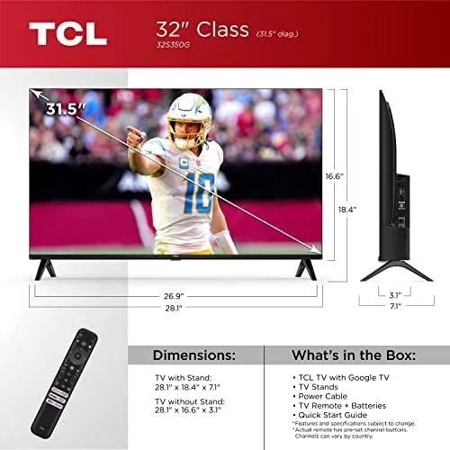 Detail shot of the TCL 32-Inch Class S3 1080p LED Smart TV with Google features