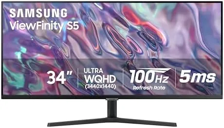 The SAMSUNG 34 Inch ViewFinity S50GC monitor on a desk with a document and browser side by side