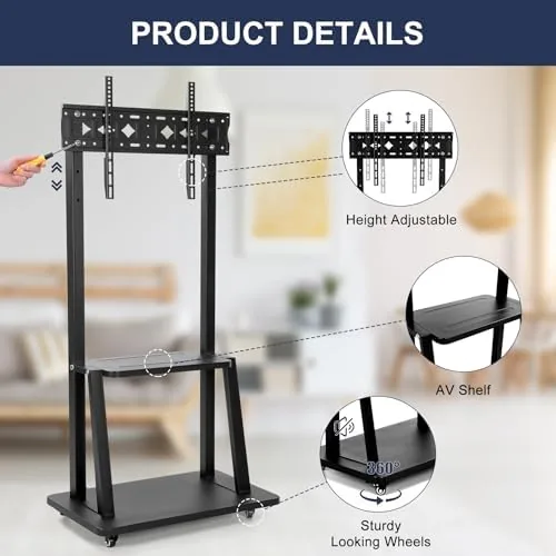 The Maiproo Rolling TV Stand with Wheels for 32-75 Inch Heavy-Duty in real use