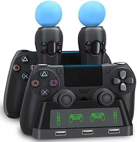 PS4 controller charging dock station with two controllers and two Move controllers