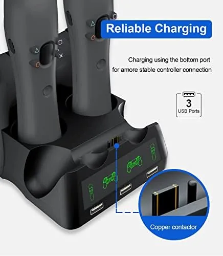 DualShock 4 controllers seated in the front charging cradles
