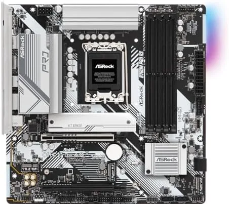 Close view of the ASRock B760M Pro RS rear I/O panel with HDMI, DisplayPort, and USB ports
