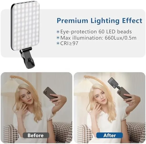 The clip light, a small ring light, and a desk lamp side by side for comparison