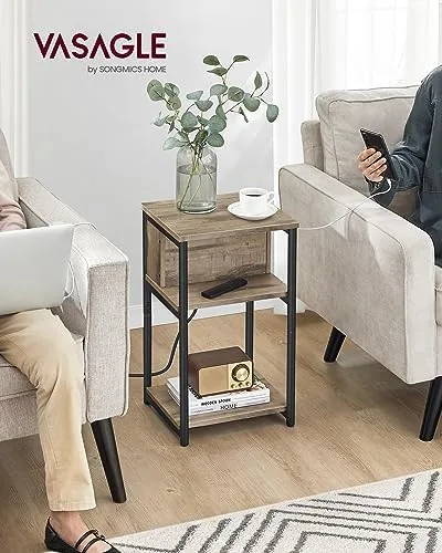 Close look at the VASAGLE Side Table with Charging Station, 3-Tier Small End Table build quality