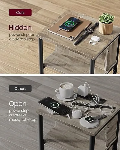 The VASAGLE Side Table with Charging Station, 3-Tier Small End Table in real use