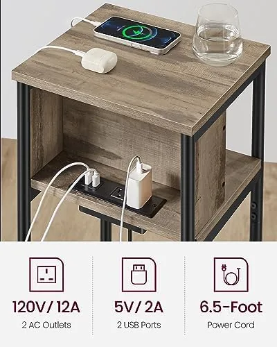 Another view of the VASAGLE Side Table with Charging Station, 3-Tier Small End Table