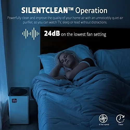 The Kenmore tower next to a compact bedroom purifier for size comparison