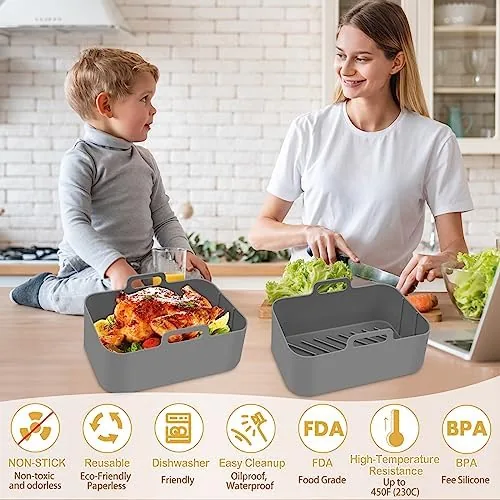 Another view of the Silicone Air Fryer Liners 10QT, Reusable Airfryer Basket Liners Rectangular
