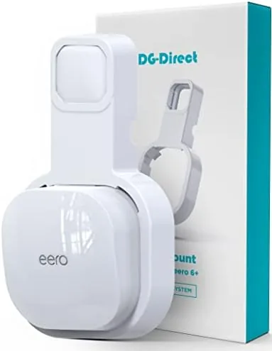 The DG-Direct wall mount holder holding an eero 6 router flat against a hallway wall