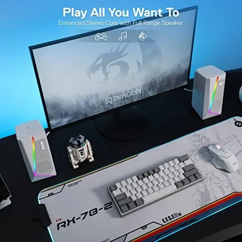 Another view of the Redragon GS520 Wired 2.0 Channel Stereo Sound Desktop RGB Computer