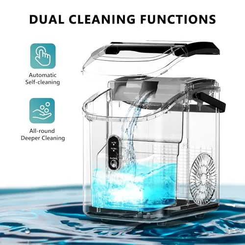 The EUHOMY ice maker on a campsite table with a cooler of drinks in the background