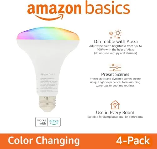 Close look at the Amazon Basics Smart BR30 LED Light Bulbs, Color Changing, 9W build quality