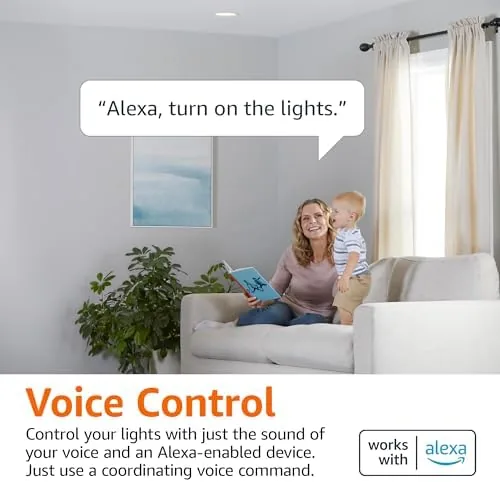 Detail shot of the Amazon Basics Smart BR30 LED Light Bulbs, Color Changing, 9W features