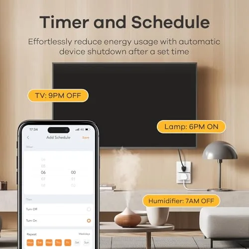 Linkind app showing schedules and scenes for the four plugs