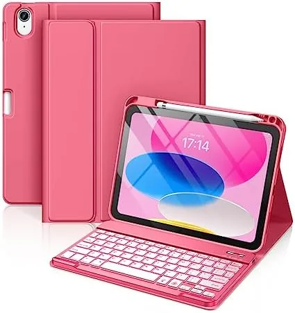 Hamile pink keyboard case closed around an iPad on a desk
