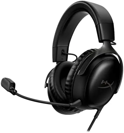HyperX Cloud III wired headset in black with the detachable mic